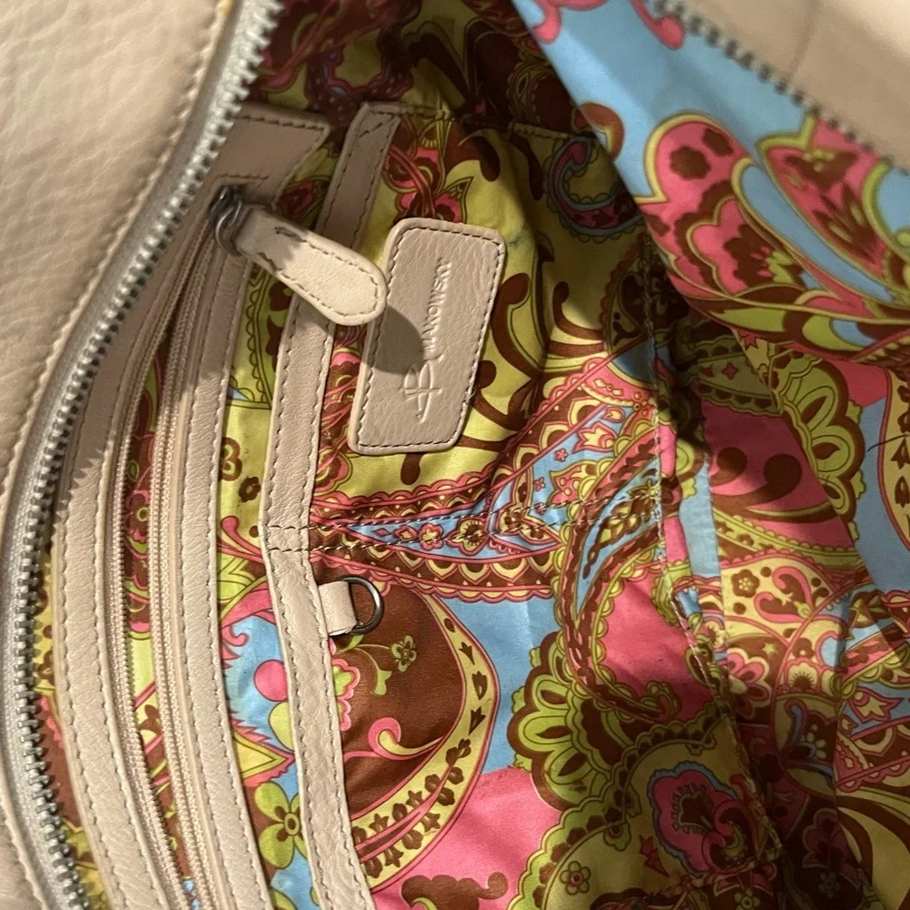 B Makowski Tan‎ Leather Satchel Handbag with Paisley Interior